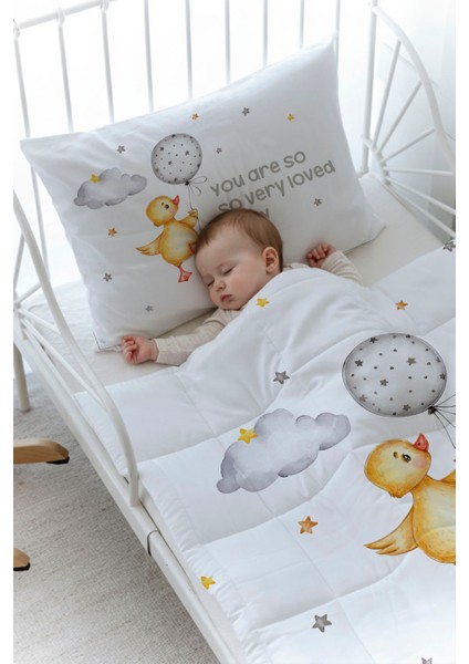Organik Baskılı Bebek Boy (100X150) Yorgan Seti - Pure Baby Serisi - Sevimli Ördek fiyatları