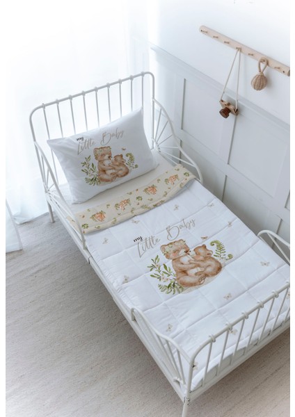 Organik Baskılı Bebek Boy (100X150) Yorgan Seti - For Baby Serisi - Mom And Baby Bear