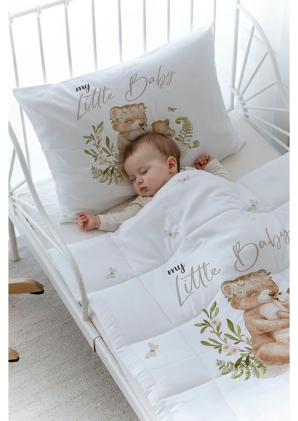Organik Baskılı Bebek Boy (100X150) Yorgan Seti - For Baby Serisi - Mom And Baby Bear fiyatları