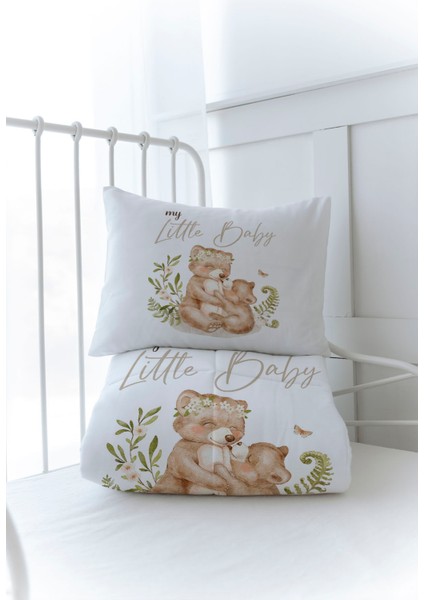 Organik Baskılı Bebek Boy (100X150) Yorgan Seti - For Baby Serisi - Mom And Baby Bear modelleri