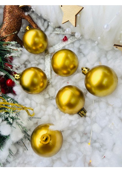 Yılbaşı Çam Ağaç Süsü Top Süs Gold Altın 4 cm 6 Lı Cici Top Yılbaşı Ağaç Süsü