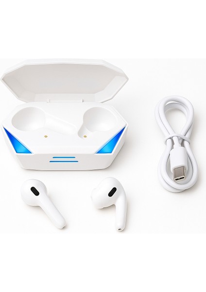 G20 Profesyonel Kablosuz RGB Işıklı Oyuncu Kulaklığı Bluetooth 5.3 Kulakiçi Beyaz Renk Çift Mikrofonlu Su ve Toz Geçirmez Özel LED Işıklı Tasarım