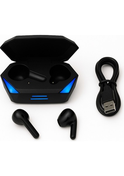 G20 Profesyonel Kablosuz RGB Işıklı Oyuncu Kulaklığı Bluetooth 5.3 Kulakiçi Siyah Renk Çift Mikrofonlu Su ve Toz Geçirmez Özel LED Işıklı Tasarım