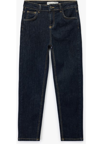 Pamuklu Düğmeli Beli Ayarlanabilir Lastikli Straight Fit Denim Pantolon