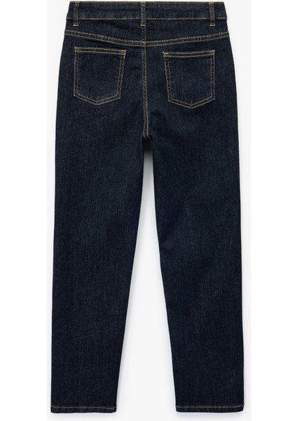 Pamuklu Düğmeli Beli Ayarlanabilir Lastikli Straight Fit Denim Pantolon fiyatları