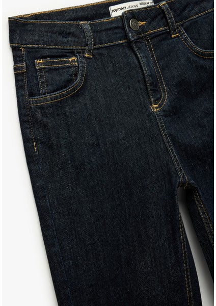 Pamuklu Düğmeli Beli Ayarlanabilir Lastikli Straight Fit Denim Pantolon modelleri