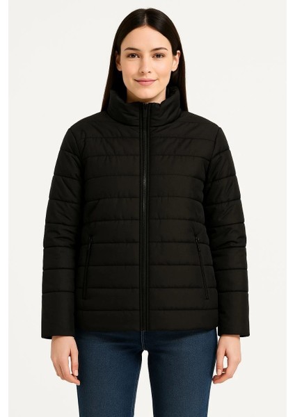 Kadın Bomber Mont Ceket – Su Itici Kumaş, Kapitone Astarlı, Fermuarlı, Kışlık - Siyah fırsatları