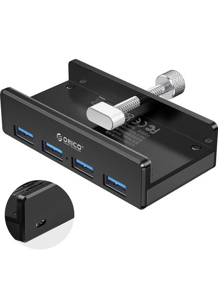 MH4PU-P 4x USB 3.0, Güç Girişli, Alüminyum, Masa ve Monitör Ayarlı, Kolay Kullanım USB Hub - Siyah