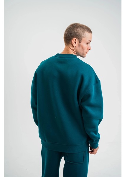 Uzun Kol Bisiklet Yaka Basic Sweatshirt - Koyu Deniz Yeşili fırsatları