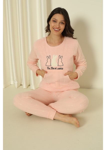 Fwn 04-3302 Peluş Welsoft Polar Kışlık Yumoş Tavşanlı Kadın Pijama Takımı