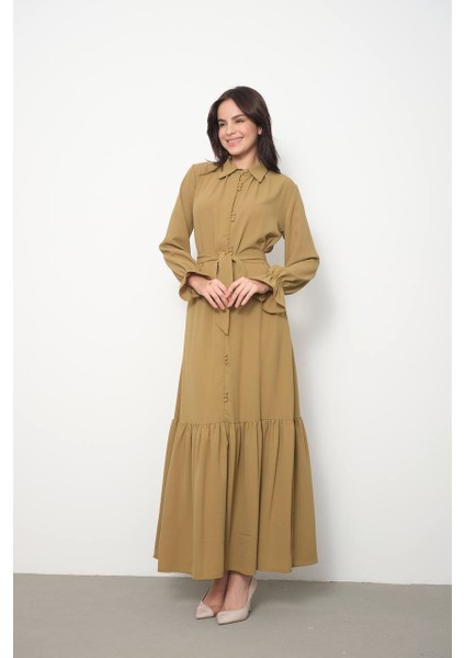 1192 Maxmu Kaplama Düğmeli Elbise