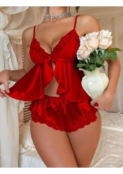 Arias Closet Kırmızı Dantel Işlemeli Ince Askılı Saten Şortlu Takım fiyatları
