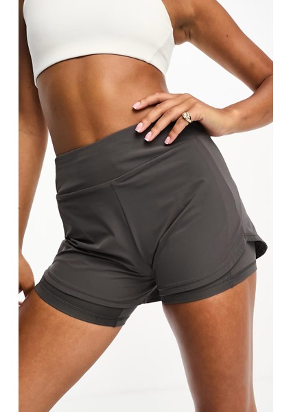 Training Bliss Dri Fit 3" 2n1 Short Kadın 3 Cepli Taytlı 8cm Şort Antrasit