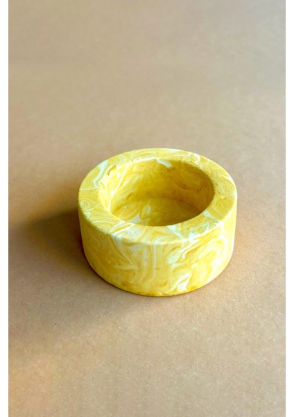 Dekoratif Sarı Mermer Desenli Beton Şamdan | El Yapımı Tealight Mumluk 3 Adet modelleri