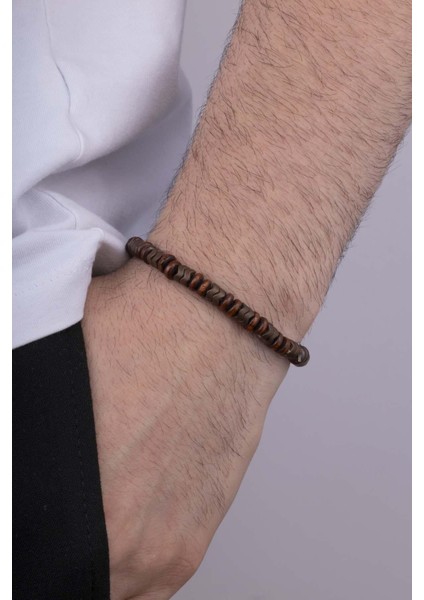 Hematit Taşlı Ağaç Geçişli Doğal Taş Erkek Bileklik