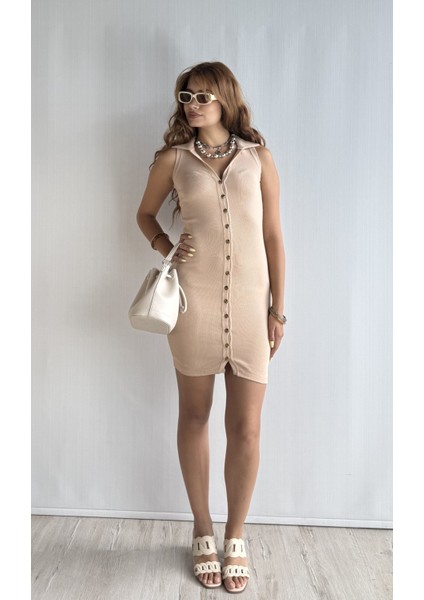 Kadın Gömlek Yaka Boydan Düğmeli Mini Elbise fırsatları