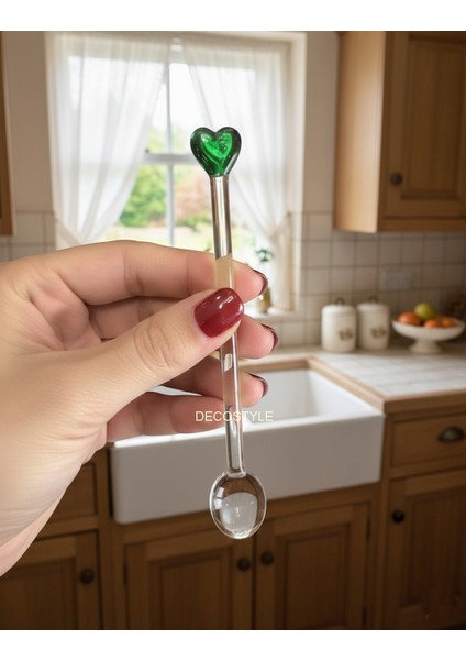 6'lı Kalp Figürlü Cam Çay Kaşığı - Özel Tasarım Şık Sunum Kaşığı Seti