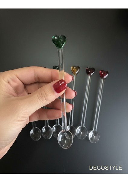 6'lı Kalp Figürlü Cam Çay Kaşığı - Özel Tasarım Şık Sunum Kaşığı Seti fiyatları