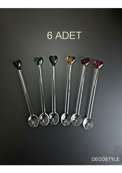 6'lı Kalp Figürlü Cam Çay Kaşığı - Özel Tasarım Şık Sunum Kaşığı Seti modelleri