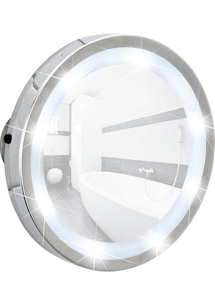 Ayaklı Vantuzlu Montaj LED Makyaj Aynası 3x Zoom Krom