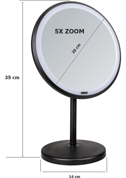 Ayaklı Masa Üstü LED Makyaj Aynası 5x Zoom Siyah fiyatları