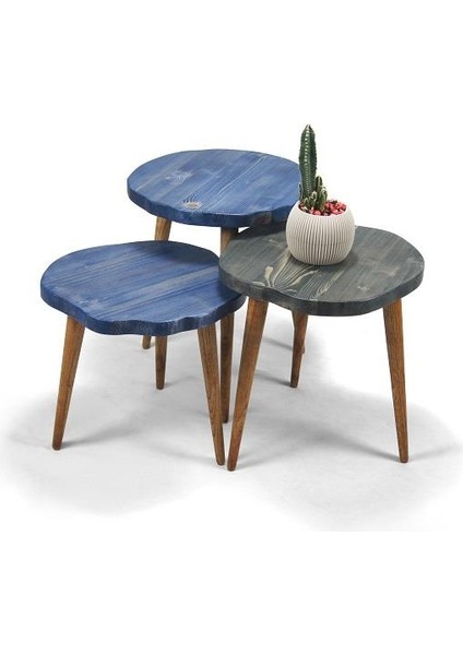 Doğal Ağaç Masif Kütük Yuvarlak 3’ Lü Zigon Sehpa