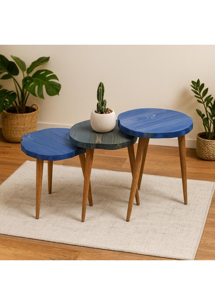 Doğal Ağaç Masif Kütük Yuvarlak 3’ Lü Zigon Sehpa modelleri