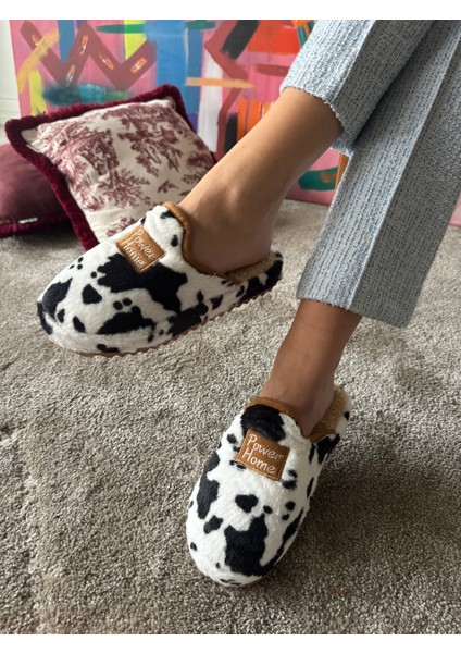 Kadın Sessiz Taban Yumuşak ve Hafif Benek Desenli Peluş Ev Terliği modelleri