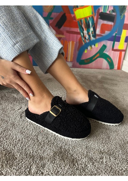 Kadın Sessiz Taban Yumuşak ve Hafif Kemerli Peluş Ev Terliği