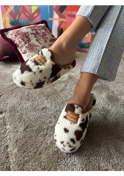 Kadın Sessiz Taban Yumuşak ve Hafif Benek Desenli Peluş Ev Terliği modelleri