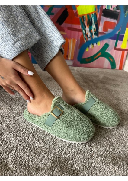 Kadın Sessiz Taban Yumuşak ve Hafif Kemerli Peluş Ev Terliği