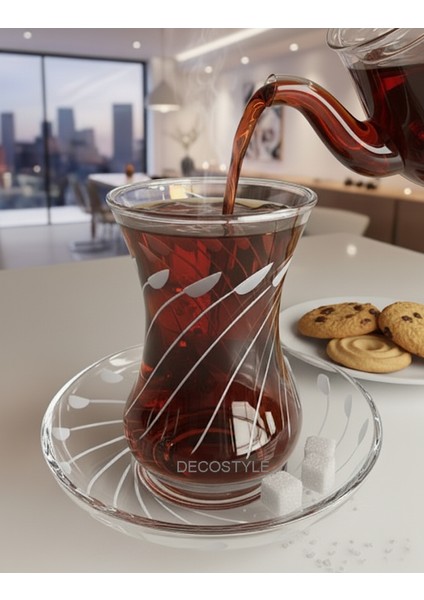 Paşabahçe Mila Serisi Desenli Çay Seti (6 Kişilik) - Modern ve Dekorlu Tiryaki Boy