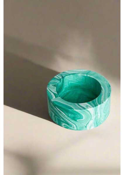 El Yapımı Mermer Desenli Yeşil Beton Tealight Mumluk 3 Adet | Minimal Dekoratif Şamdan