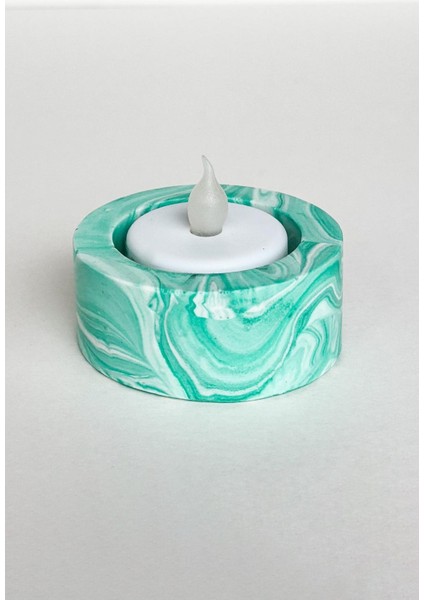 El Yapımı Mermer Desenli Yeşil Beton Tealight Mumluk 3 Adet | Minimal Dekoratif Şamdan fırsatları