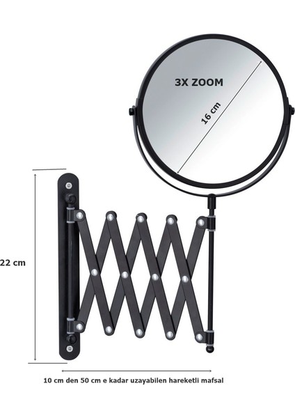 Mafsallı Ayarlanabilir Makyaj Aynası 3x Zoom Siyah fiyatları