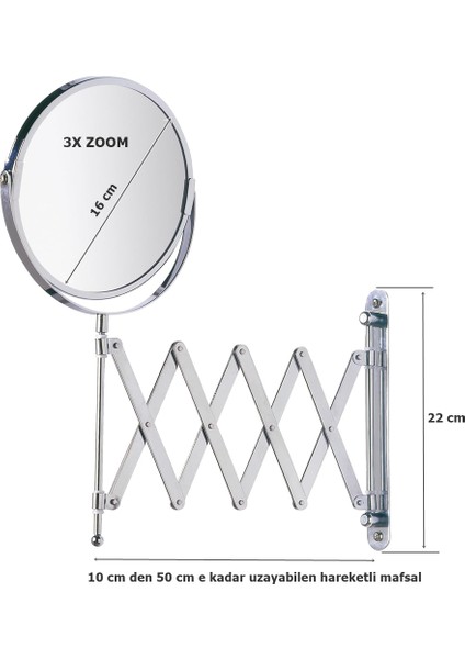 Mafsallı Ayarlanabilir Makyaj Aynası 3x Zoom Krom fiyatları