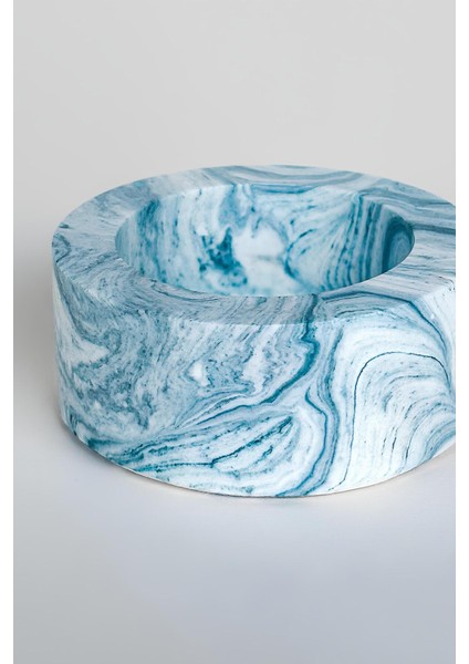 El Yapımı Mermer Desenli Mavi Beton Tealight Mumluk | Minimal Dekoratif Şamdan 3 Adet fiyatları