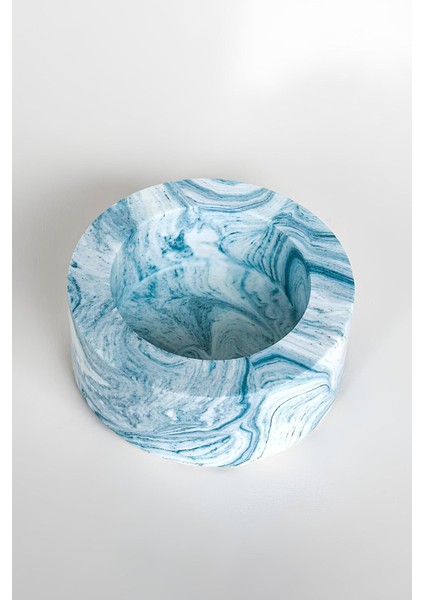 El Yapımı Mermer Desenli Mavi Beton Tealight Mumluk | Minimal Dekoratif Şamdan 3 Adet modelleri