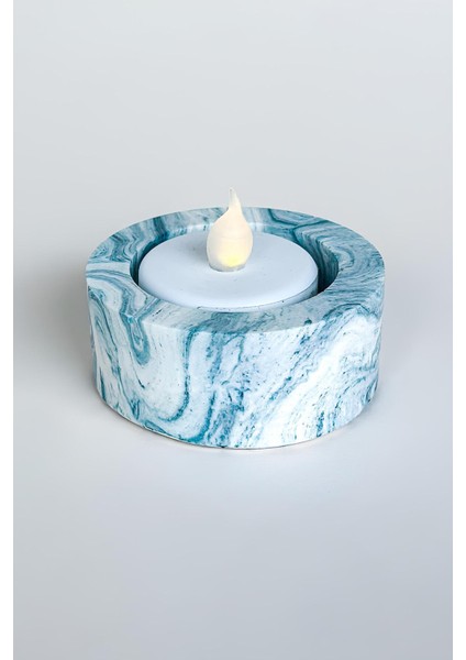 El Yapımı Mermer Desenli Mavi Beton Tealight Mumluk | Minimal Dekoratif Şamdan 3 Adet fırsatları