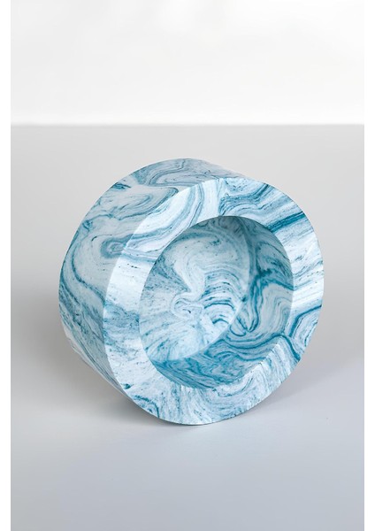 El Yapımı Mermer Desenli Mavi Beton Tealight Mumluk | Minimal Dekoratif Şamdan 3 Adet indirimleri