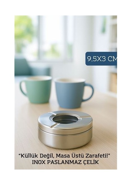 Inox Çelik Küllük – 9.5 cm x 3 cm | Modern, Hijyenik ve Dayanıklı Tasarım