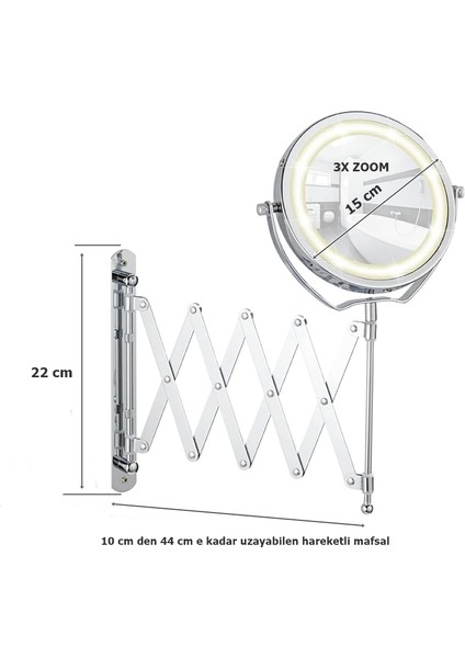 Mafsallı Ayarlanabilir LED Makyaj Aynası 3x Zoom Krom fiyatları