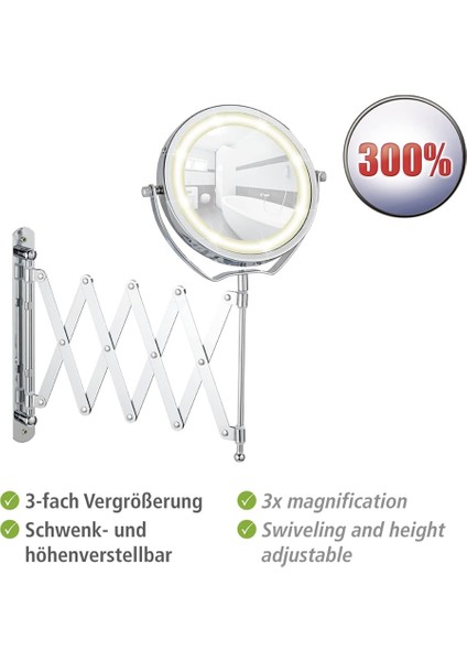 Mafsallı Ayarlanabilir LED Makyaj Aynası 3x Zoom Krom fırsatları
