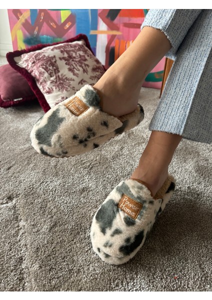 Kadın Sessiz Taban Yumuşak ve Hafif Benek Desenli Peluş Ev Terliği modelleri