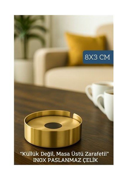 Gold Inox 1 mm Scotch Çelik Küllük – 8 cm x 3 cm | Modern, Hijyenik ve Dayanıklı Tasarım