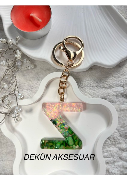 Z Harfi Epoksi Yeşil El Yapımı Anahtarlık