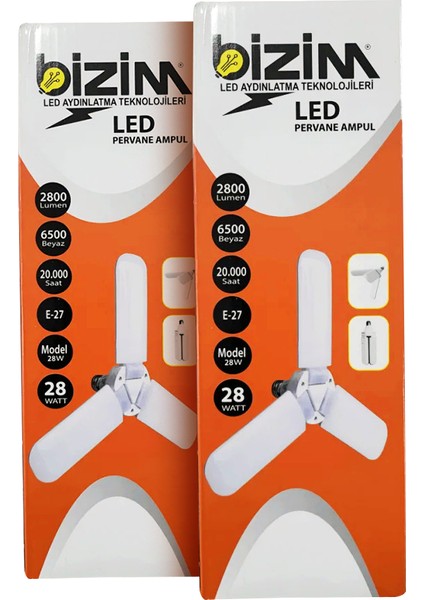 Beyaz 3 Kollu Katlanabilir LED Ampul 28 Watt (2'li Paket)