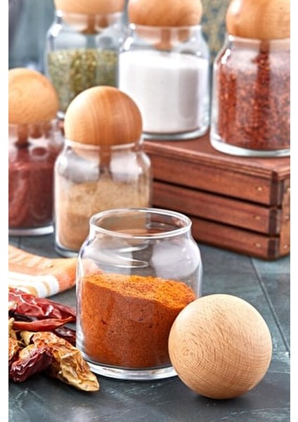 6'lı Cam Kavanoz Seti 300 ml Ahşap Kapaklı 9 cm Boyutuyla Sofra Sunumuna Uygun fırsatları