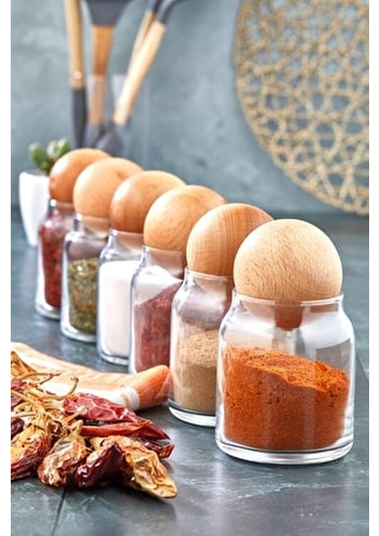 6'lı Cam Kavanoz Seti 300 ml Ahşap Kapaklı 9 cm Boyutuyla Sofra Sunumuna Uygun indirimleri