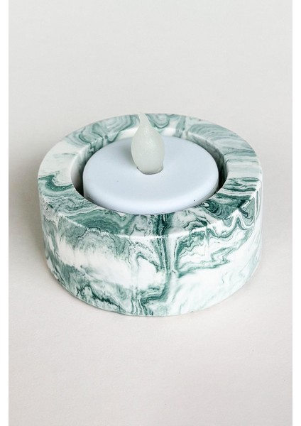 El Yapımı Mermer Desenli Yeşil Beton Tealight Mumluk | Minimal Dekoratif Mumluk 3 Adet fiyatları